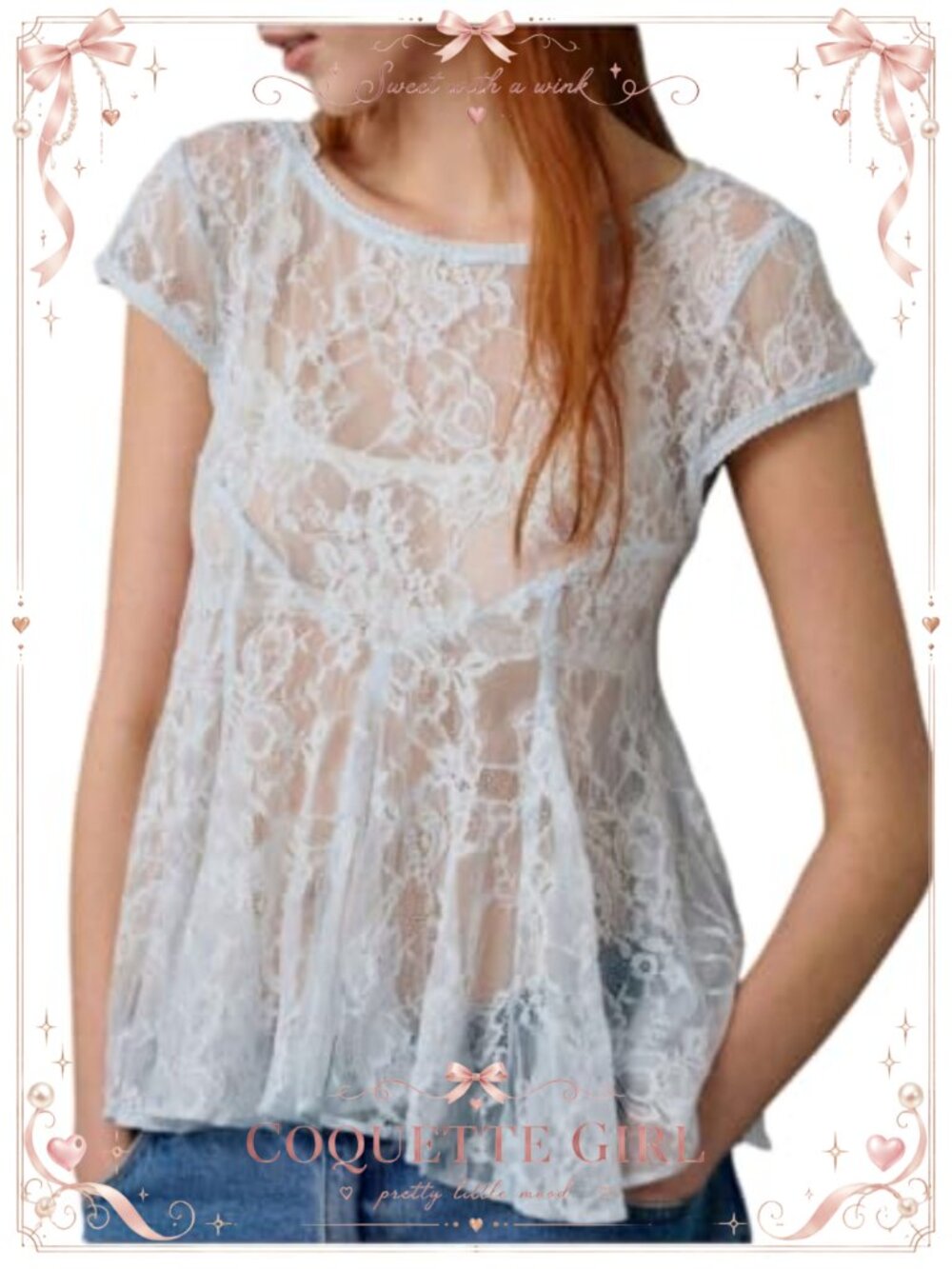 Sheer Lace Peplum Top Floral Embroidery Cap Sleeve Crew Neck Blouse